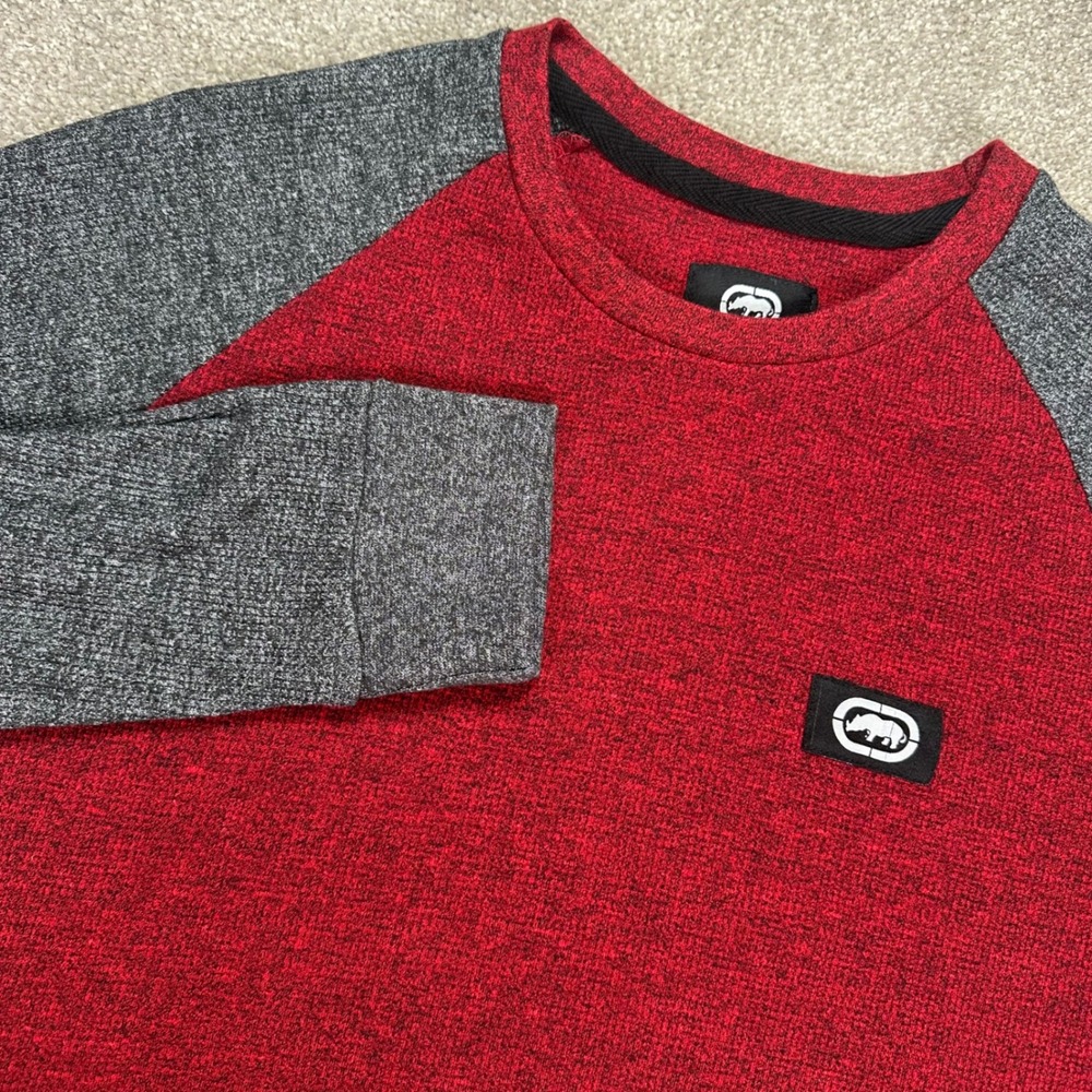 Ecko Unltd. Raglan Pullover Red Long Sleeve waffle Casual Comfy‎ Top Mens Large